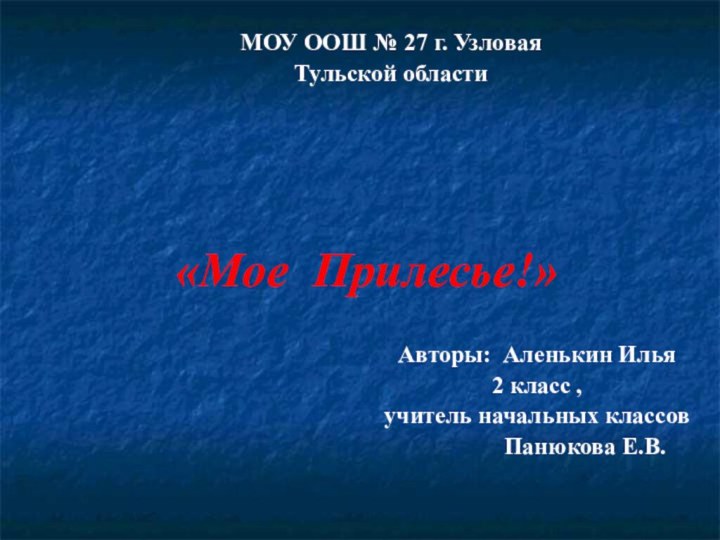 «Мое Прилесье!»МОУ ООШ № 27 г. УзловаяТульской областиАвторы: Аленькин Илья 2