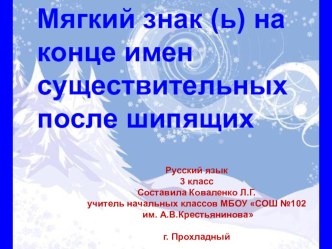 Презентация Мягкий знак на конце существительных