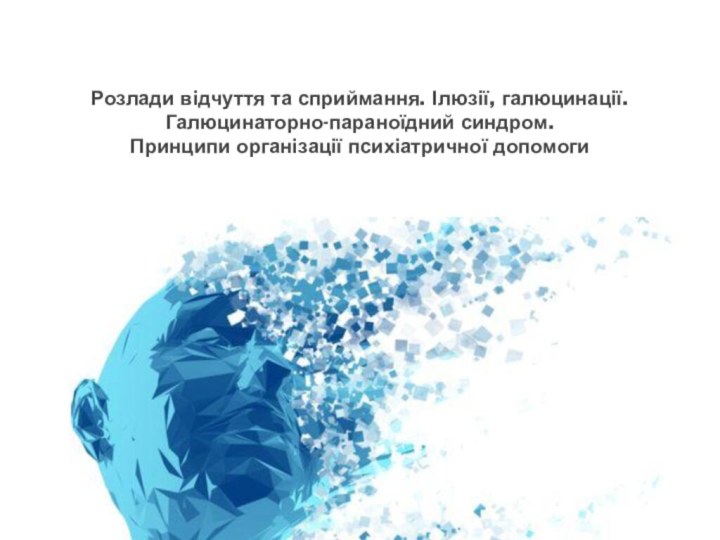 Розлади відчуття та сприймання. Ілюзії, галюцинації. Галюцинаторно-параноїдний синдром. Принципи організації психіатричної допомоги