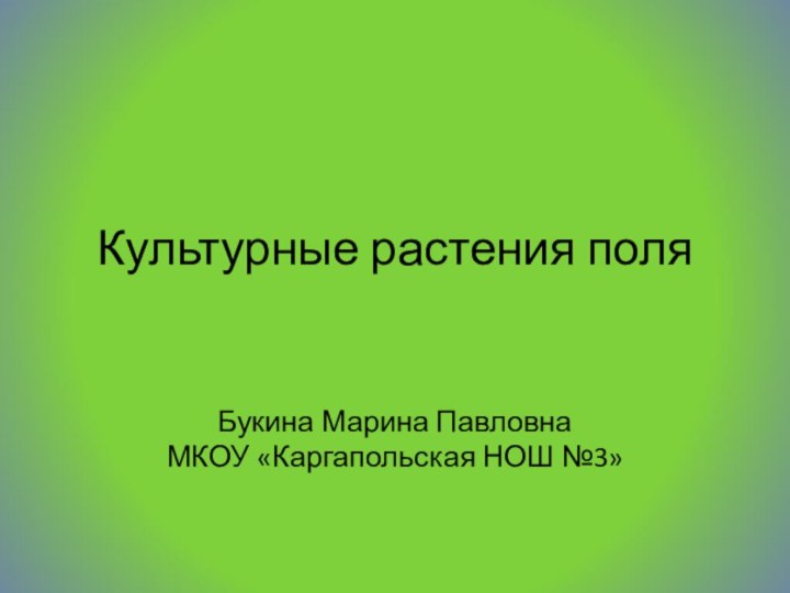 Культурные растения поля Букина Марина ПавловнаМКОУ «Каргапольская НОШ №3»