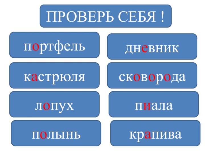 ПРОВЕРЬ СЕБЯ !портфельдневниккастрюлясковородалопухпиалаполынькрапива