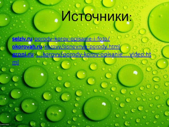 selziv.ru›porody-korov-opisanie-i-foto/ okorovah.ru›korovy/osnovnye-porody.htmlgroni.ru›…korovy/porody-korov-opisanie…video.htmlИсточники: