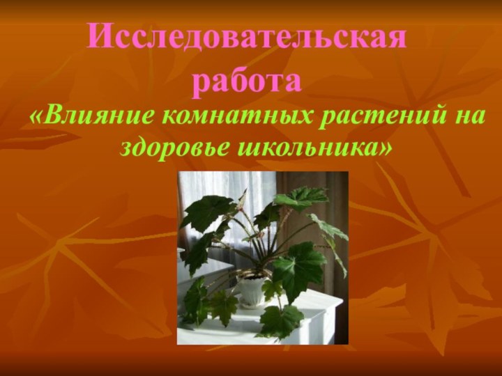 Исследовательская работа«Влияние комнатных растений на здоровье школьника»