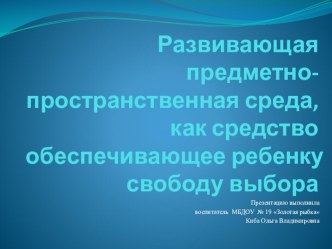 Презентация Развивающая предметно-пространственная среда ДОУ