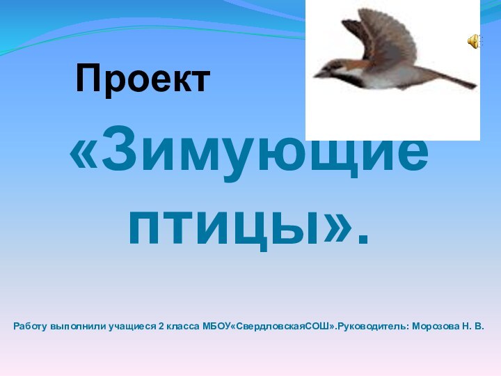 Проект«Зимующие птицы». Работу выполнили учащиеся 2 класса МБОУ«СвердловскаяСОШ».Руководитель: Морозова Н. В.