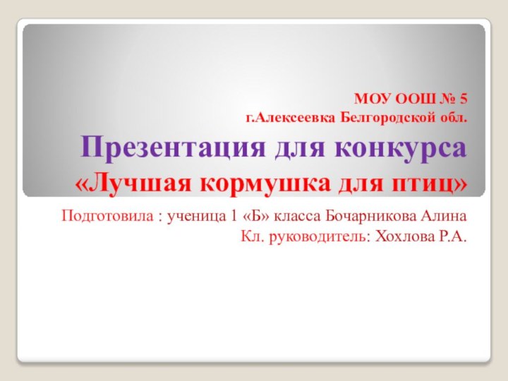 МОУ ООШ № 5 г.Алексеевка Белгородской обл. Презентация для конкурса «Лучшая кормушка