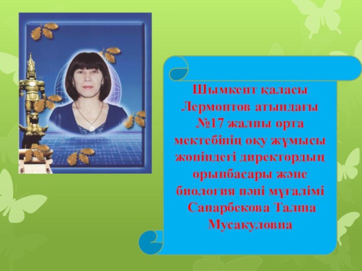 Шымкент қаласы Лермонтов атындағы №17 жалпы орта мектебінің оқу жұмысы жөніндегі директордың