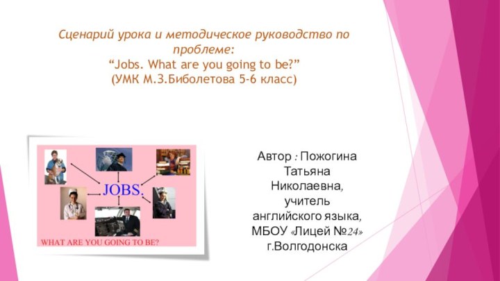 Сценарий урока и методическое руководство по проблеме: “Jobs. What are you going