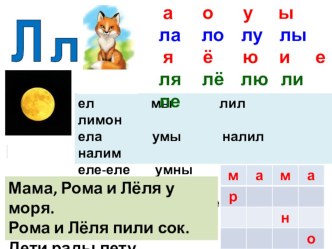 Презентация по обучению грамоте на тему  Буквы Л, л (1 класс)