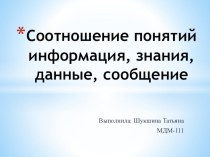 Презентация по информатике на тему: Соотношение понятий информация, знания, данные, сообщение