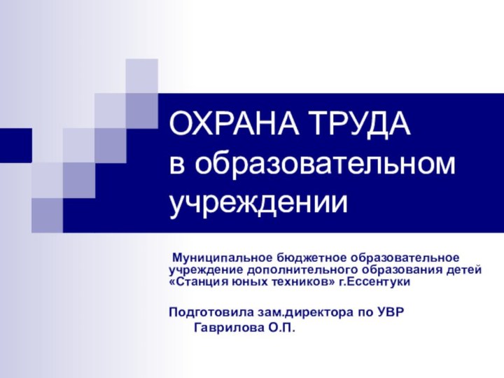 ОХРАНА ТРУДА в образовательном учреждении Муниципальное бюджетное образовательное учреждение дополнительного образования детей