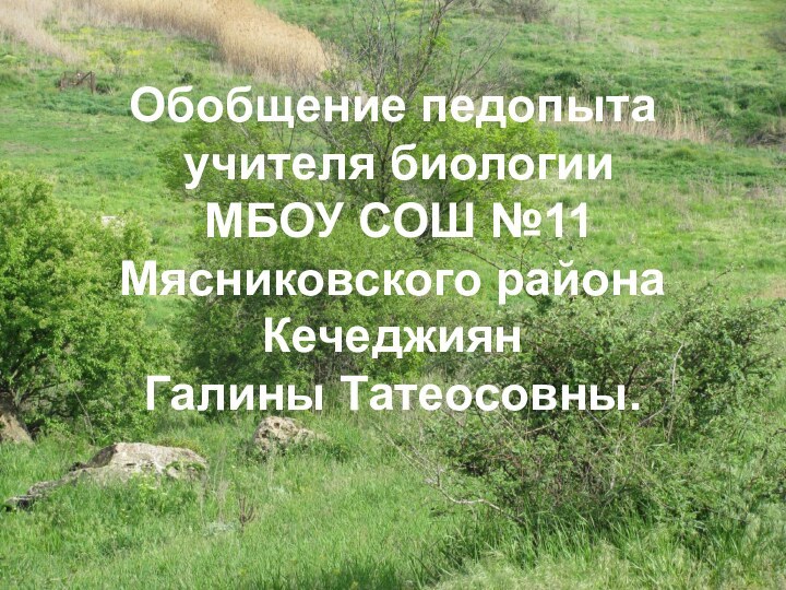 Обобщение педопыта учителя биологии МБОУ СОШ №11Мясниковского района Кечеджиян Галины Татеосовны.