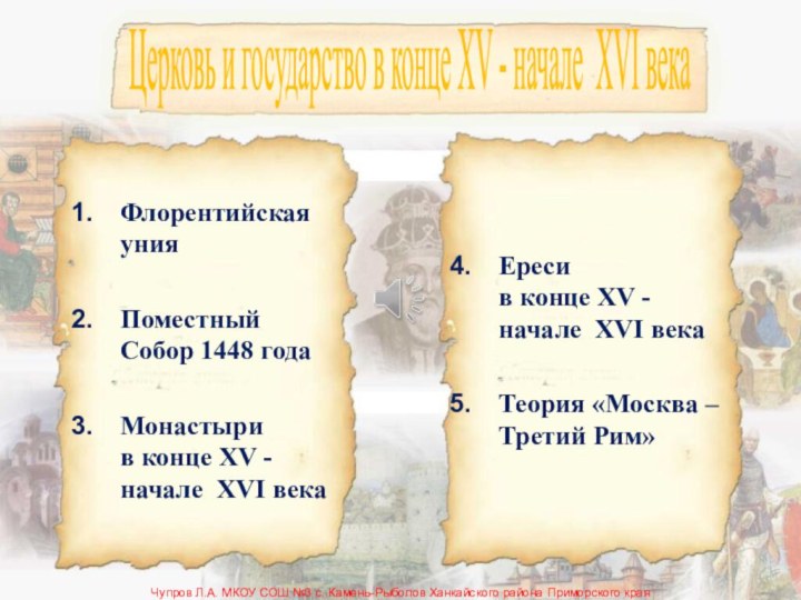 Церковь и государство в конце XV - начале XVI векаФлорентийская унияПоместный Собор