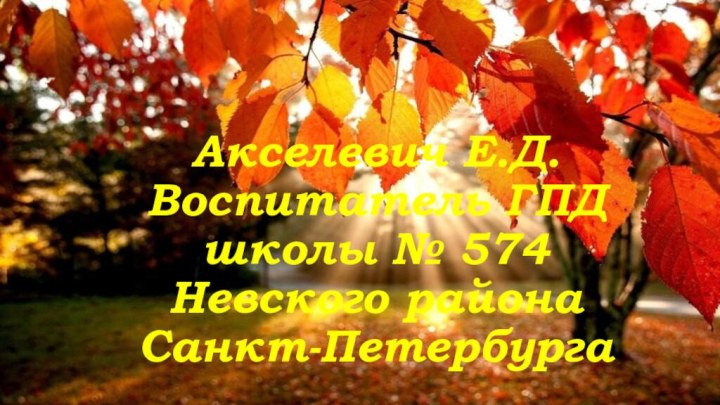 Акселевич Е.Д. Воспитатель ГПД школы № 574 Невского района Санкт-Петербурга