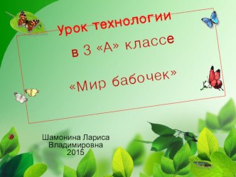 Презентация к уроку технологии Мир бабочек