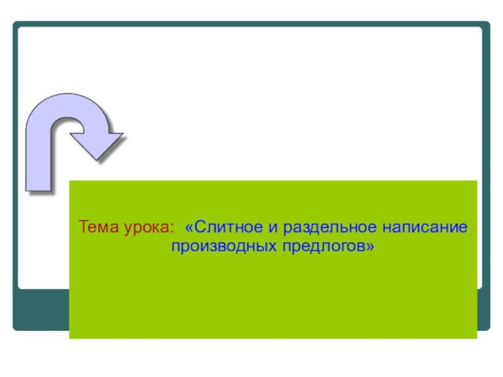 Тема урока: «Слитное и раздельное написание производных предлогов»