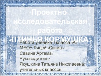 Презентация для исследовательской работы Покормите птиц зимой