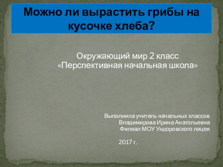 Окружающий мир 2 класс«Перспективная начальная школа»Выполнила учитель начальных классовВладимирова Ирина АнатольевнаФилиал МОУ