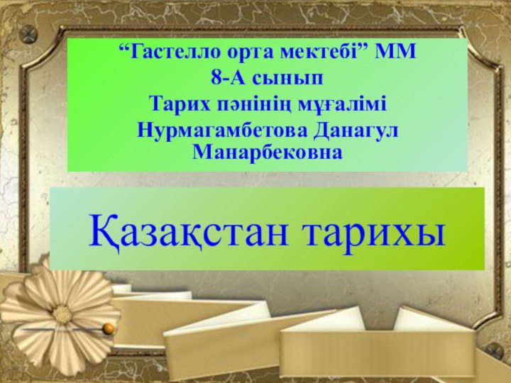 Қазақстан тарихы“Гастелло орта мектебі” ММ8-А сыныпТарих пәнінің мұғаліміНурмагамбетова Данагул Манарбековна