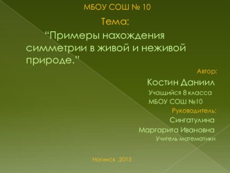 Презентация по теме: Примеры нахождения симметрии в живой и неживой природе