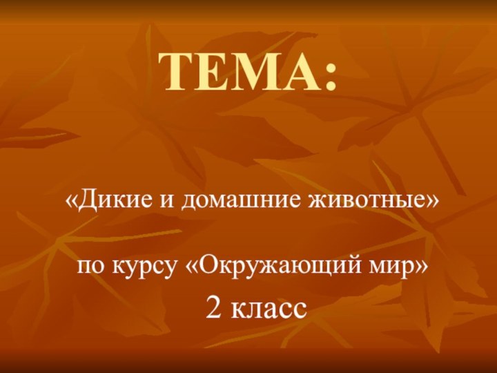 ТЕМА: «Дикие и домашние животные» по курсу «Окружающий мир» 2 класс