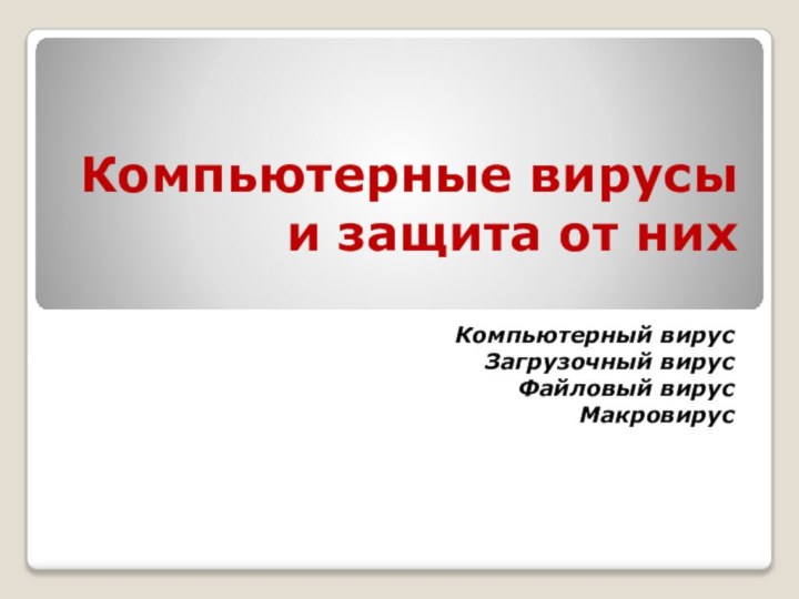 Компьютерные вирусы и защита от нихКомпьютерный вирусЗагрузочный вирусФайловый вирусМакровирус