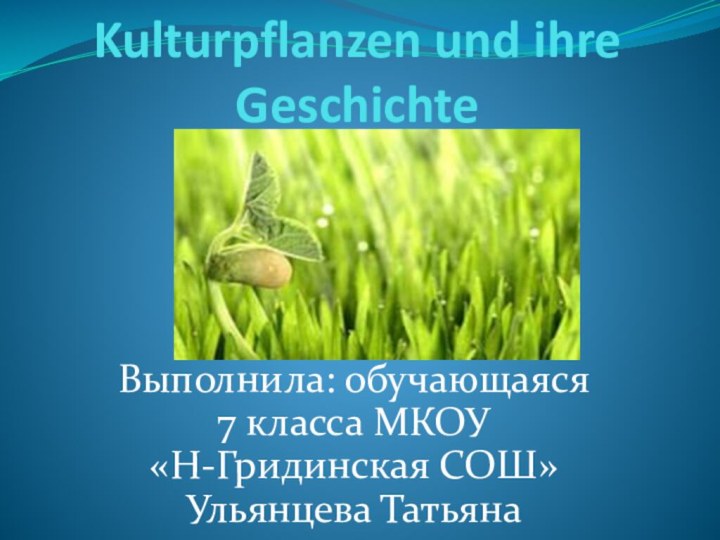 Kulturpflanzen und ihre GeschichteВыполнила: обучающаяся 7 класса МКОУ «Н-Гридинская СОШ» Ульянцева Татьяна