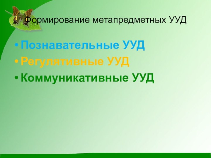 Формирование метапредметных УУДПознавательные УУДРегулятивные УУДКоммуникативные УУД