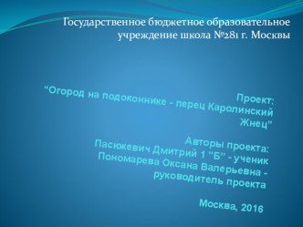 Проект ученика 1 Б класса Пасюкевич Дмитрия Огород на подоконнике - перец Королинский жнец