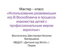 Презентация мастер - класс Использование развивающих игр В.Воскобовича в процессе знакомства дошкольников с профессиональным миром взрослых