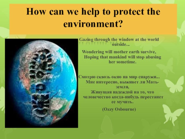 How can we help to protect the environment? Gazing through the window at the