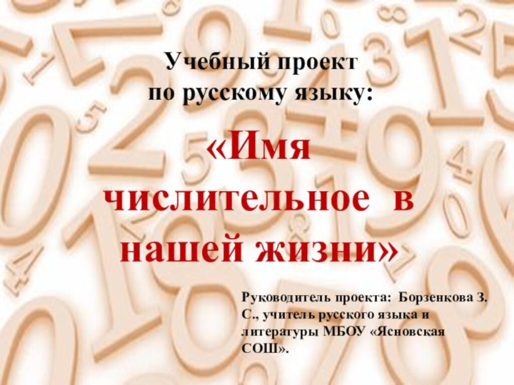 Учебный проект  по русскому языку:«Имя числительное в нашей жизни»Руководитель проекта: Борзенкова