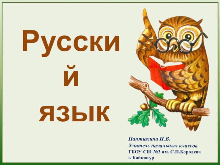 Русский языкПантюхина И.В.Учитель начальных классовГБОУ СШ №3 им. С.П.Королеваг. Байконур