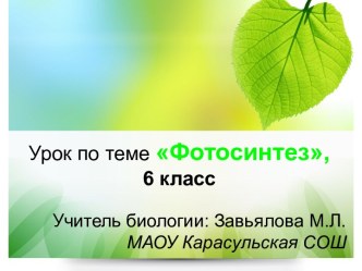 Стендовый урок по теме Фотосинтез 5 класс ФГОС