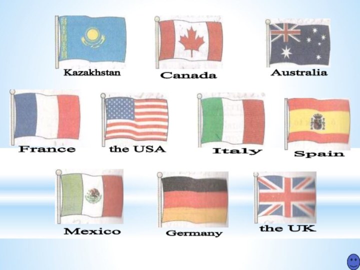 Kazakhstan Canada Australia France the USA Italy Spain Mexico Germany the UK