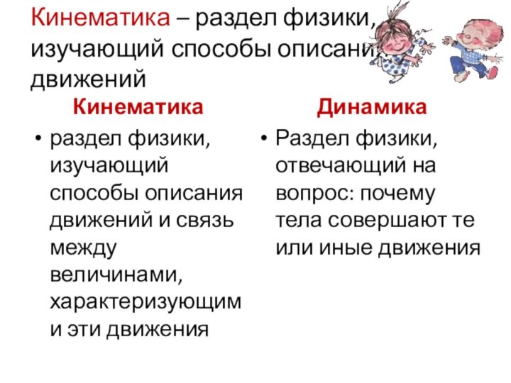 Кинематика – раздел физики, изучающий способы описания движенийКинематикараздел физики, изучающий способы описания