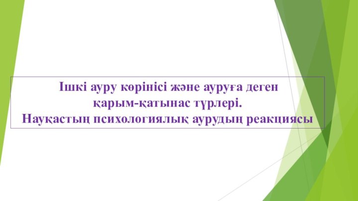 Ішкі ауру көрінісі және ауруға деген қарым-қатынас түрлері. Науқастың психологиялық аурудың реакциясы