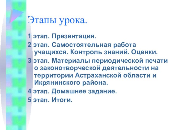 Этапы урока.1 этап. Презентация.2 этап. Самостоятельная работа учащихся. Контроль знаний. Оценки.3 этап.