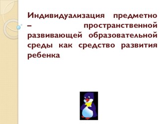 Индивидуализация предметно пространственной среды в ДОУ