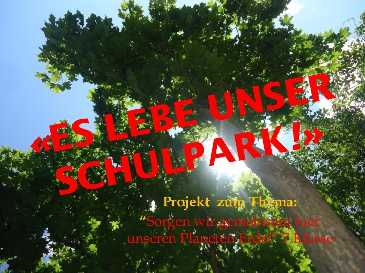 «ES LEBE UNSER SCHULPARK!»Projekt zum Thema:“Sorgen wir gemeinsam fuer unseren Planeten Erde!” 7 Klasse