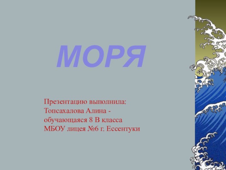 МОРЯПрезентацию выполнила: Топсахалова Алина -обучающаяся 8 В классаМБОУ лицея №6 г. Ессентуки