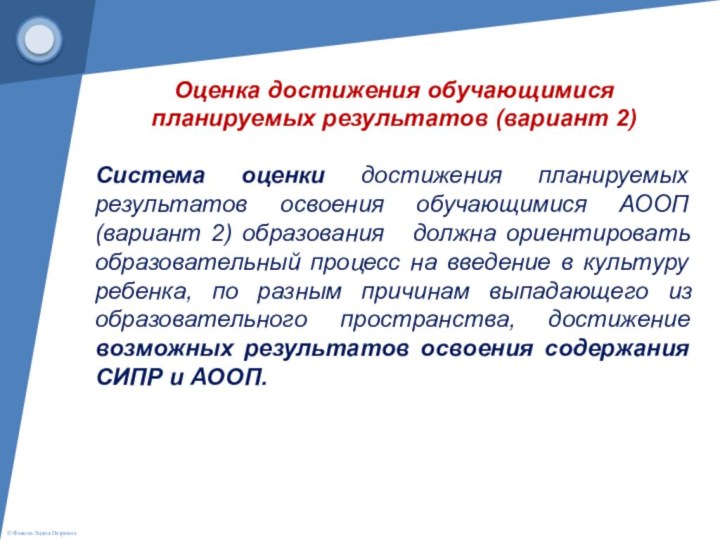 Оценка достижения обучающимися планируемых результатов (вариант 2)Система оценки достижения планируемых результатов освоения