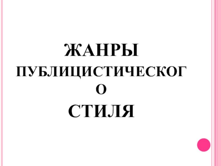 ЖАНРЫ ПУБЛИЦИСТИЧЕСКОГОСТИЛЯ