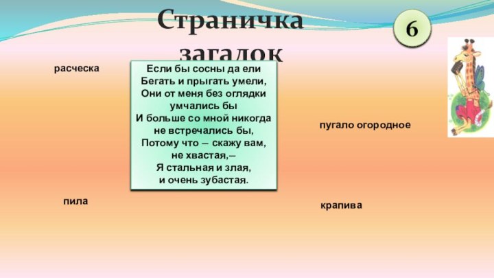 Страничка загадокЕсли бы сосны да ели Бегать и прыгать умели, Они от