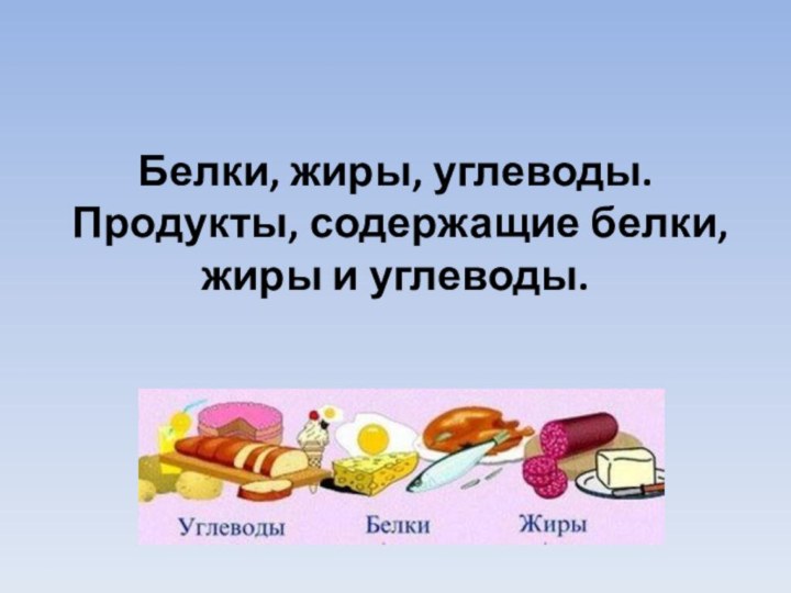 Белки, жиры, углеводы. Продукты, содержащие белки, жиры и углеводы.