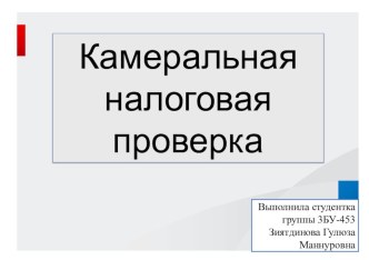 Презентация  Камеральная налоговая проверка