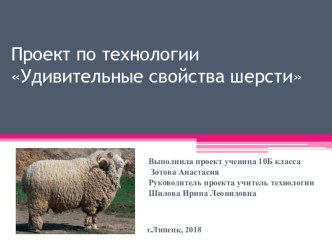 Презентация по технологии на тему Удивительные свойства шерсти.