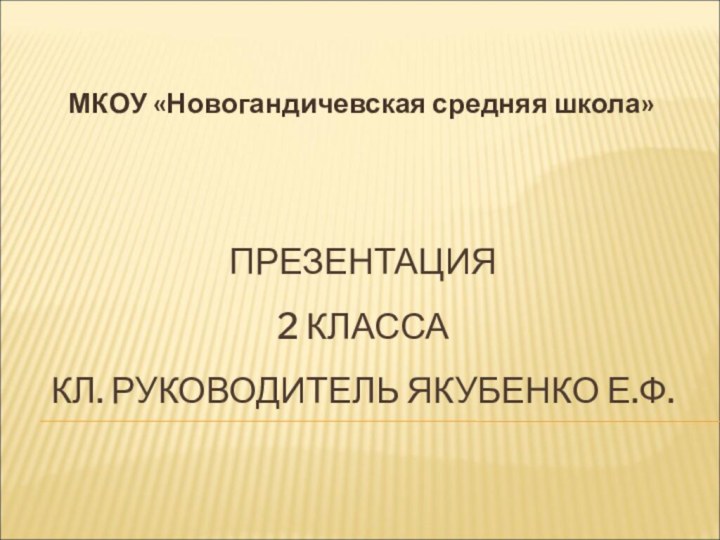 ПРЕЗЕНТАЦИЯ 2 КЛАССА КЛ. РУКОВОДИТЕЛЬ ЯКУБЕНКО Е.Ф.МКОУ «Новогандичевская средняя школа»