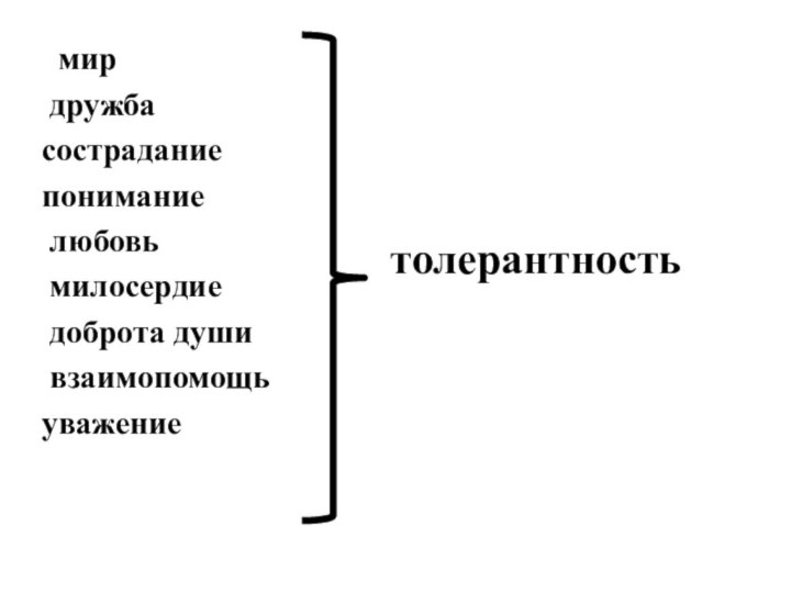 мир дружба сострадание понимание любовь милосердие доброта души взаимопомощьуважениетолерантность