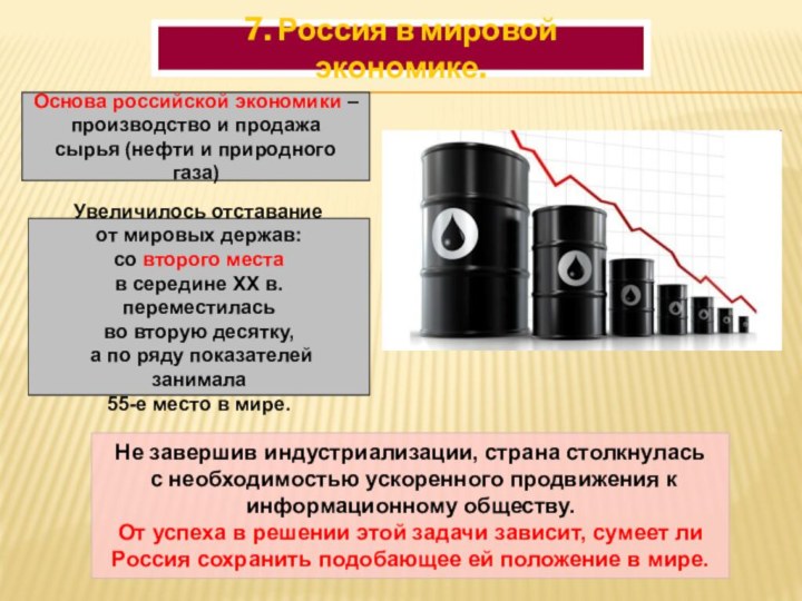 Основа российской экономики – производство и продажа сырья (нефти и природного газа)